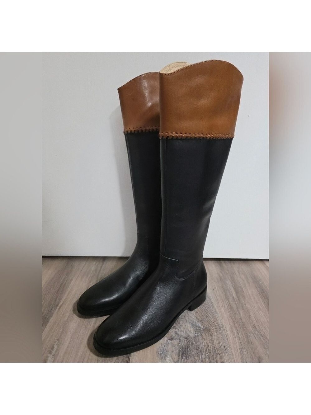 Jack Rogers Adaline Leather Knee-High Boot Black/Brown Size 7.5 New -Small Flaw